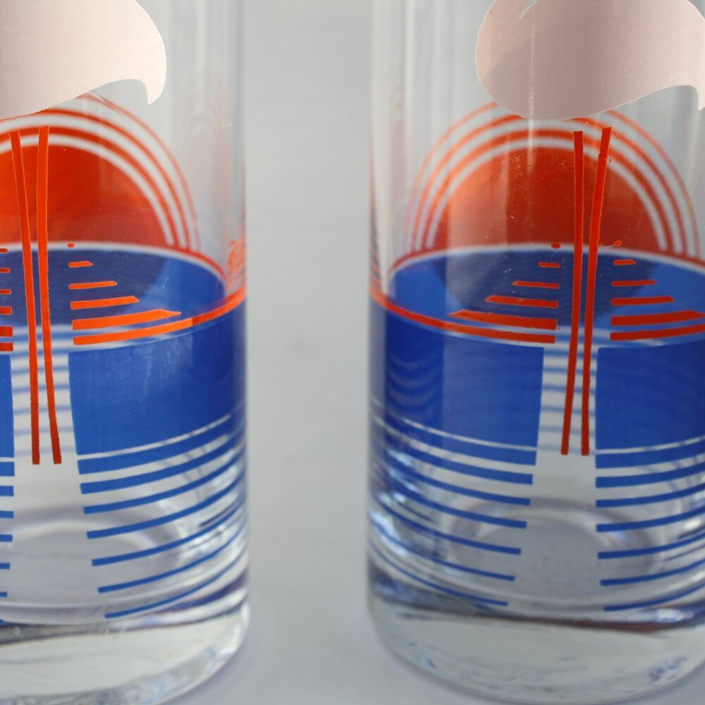 Pair of Vintage flamingo Glasses Signed Panache Cocktail Barware colourful - Picture 3 of 5